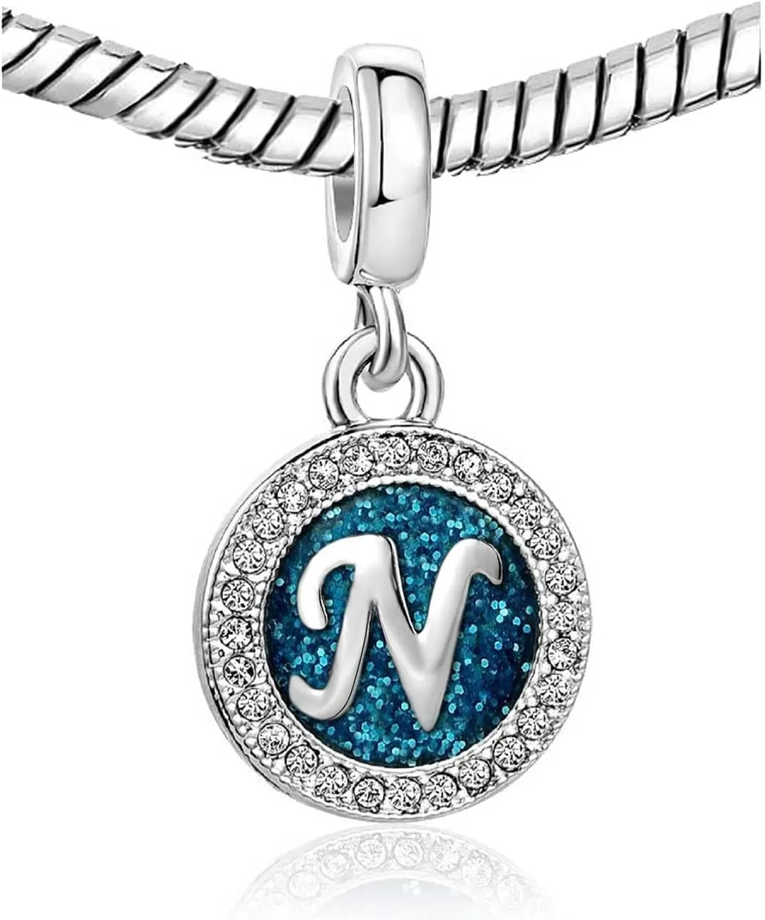 KunBead Initials A-Z Letter Spakling Blue Alphabet Dangle Birthday Charm Compatible with Pandora Bracelet for Mom Daughter Sister Auntie Grandma Friend Granddaughter