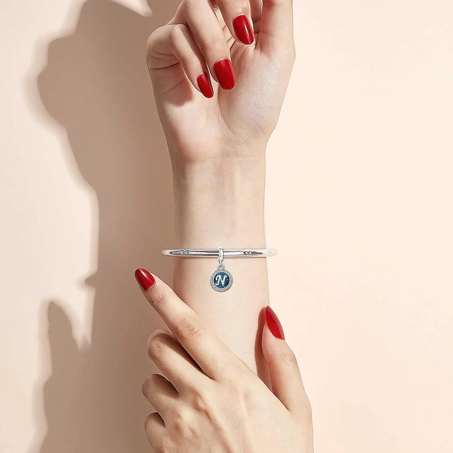 KunBead Initials A-Z Letter Spakling Blue Alphabet Dangle Birthday Charm Compatible with Pandora Bracelet for Mom Daughter Sister Auntie Grandma Friend Granddaughter