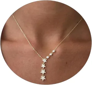 Kyerlyn Crystal Dainty Star Necklace for Women, Star CZ Charm Statement Y-Necklace Gold/Silver/Rose Gold Shining Exquisite Choker Necklace for Women Adjustable Jewelry Gifts