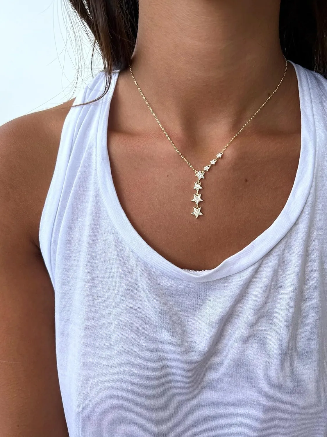 Kyerlyn Crystal Dainty Star Necklace for Women, Star CZ Charm Statement Y-Necklace Gold/Silver/Rose Gold Shining Exquisite Choker Necklace for Women Adjustable Jewelry Gifts