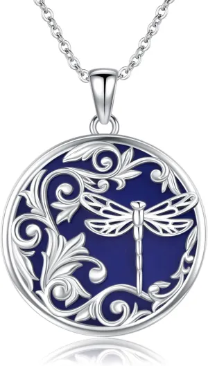 KZX Dragonfly Necklace for Women S925 Sterling Silver Lapis Lazuli Dragonfly Pendant Necklace Jewelry Gifts for Mother Sister Wife Mother's Day gift