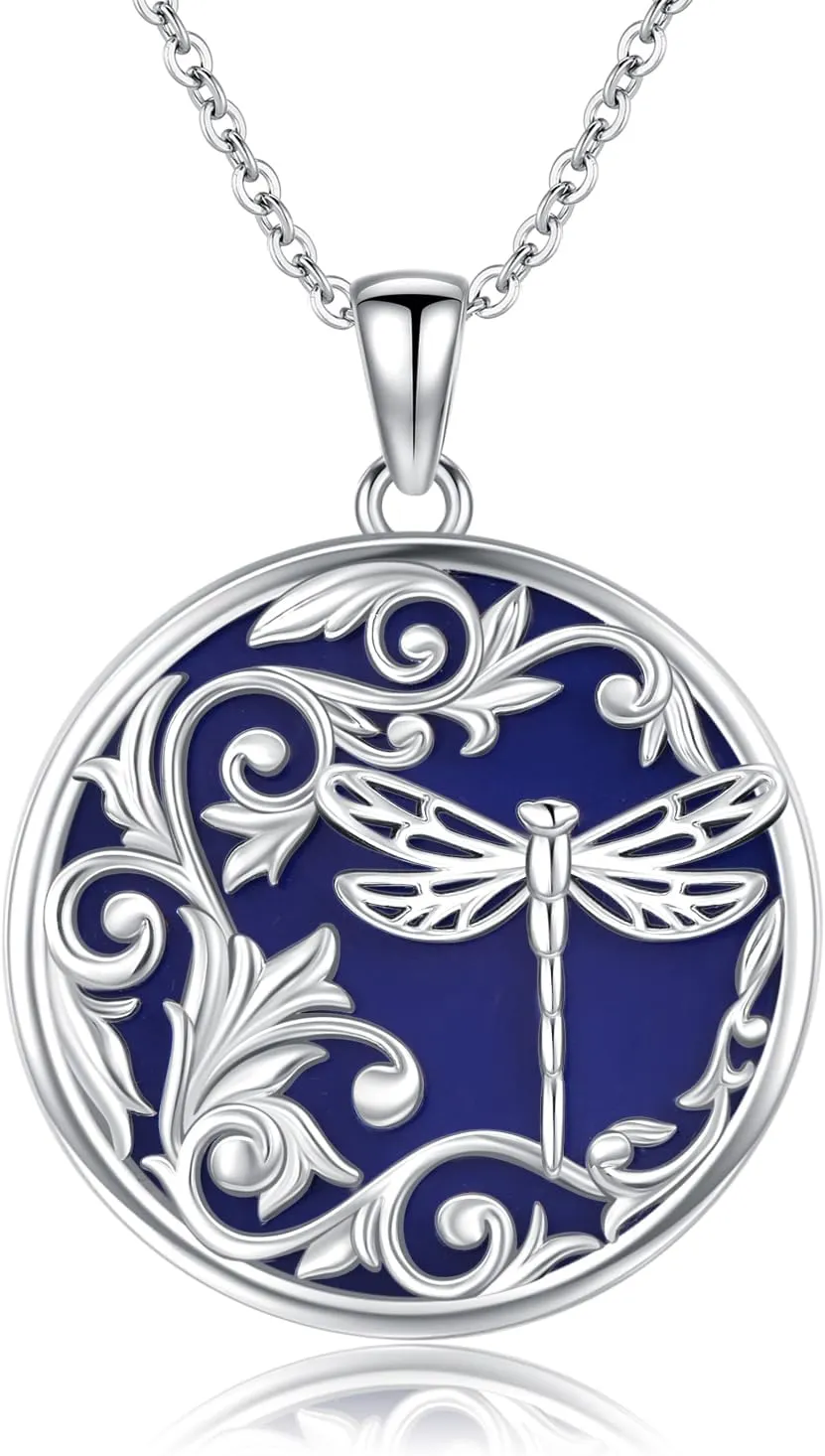 KZX Dragonfly Necklace for Women S925 Sterling Silver Lapis Lazuli Dragonfly Pendant Necklace Jewelry Gifts for Mother Sister Wife Mother's Day gift