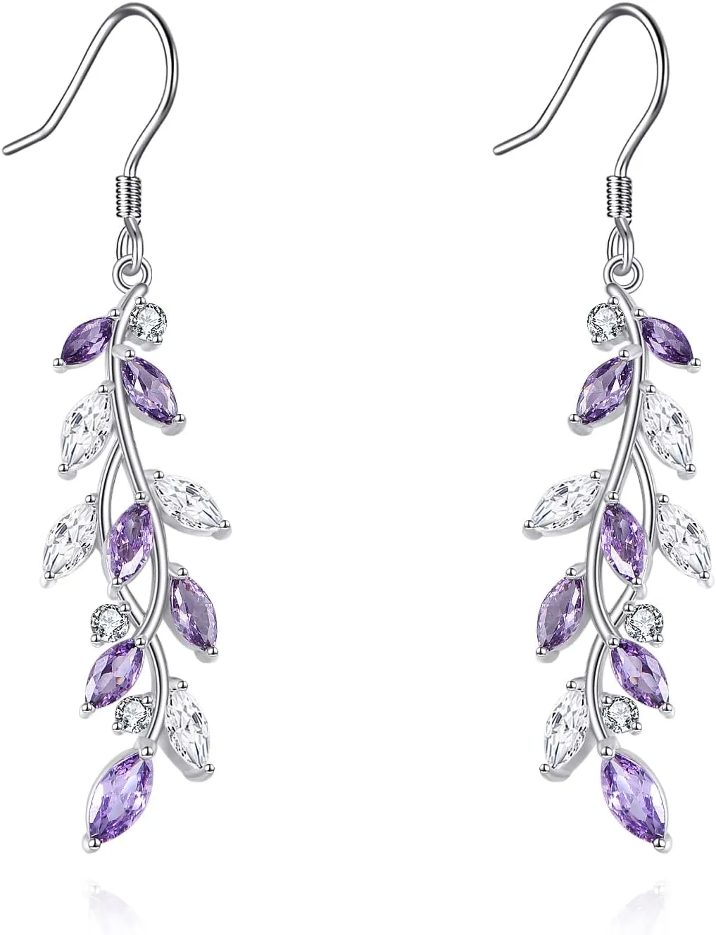 KZX Leaf Crystal Drop Earrings Zirconia Wedding Dangle Earrings for Brides S925 Sterling Silver Leaf Rhinestone Jewelry Gifts for Women
