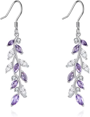 KZX Leaf Crystal Drop Earrings Zirconia Wedding Dangle Earrings for Brides S925 Sterling Silver Leaf Rhinestone Jewelry Gifts for Women