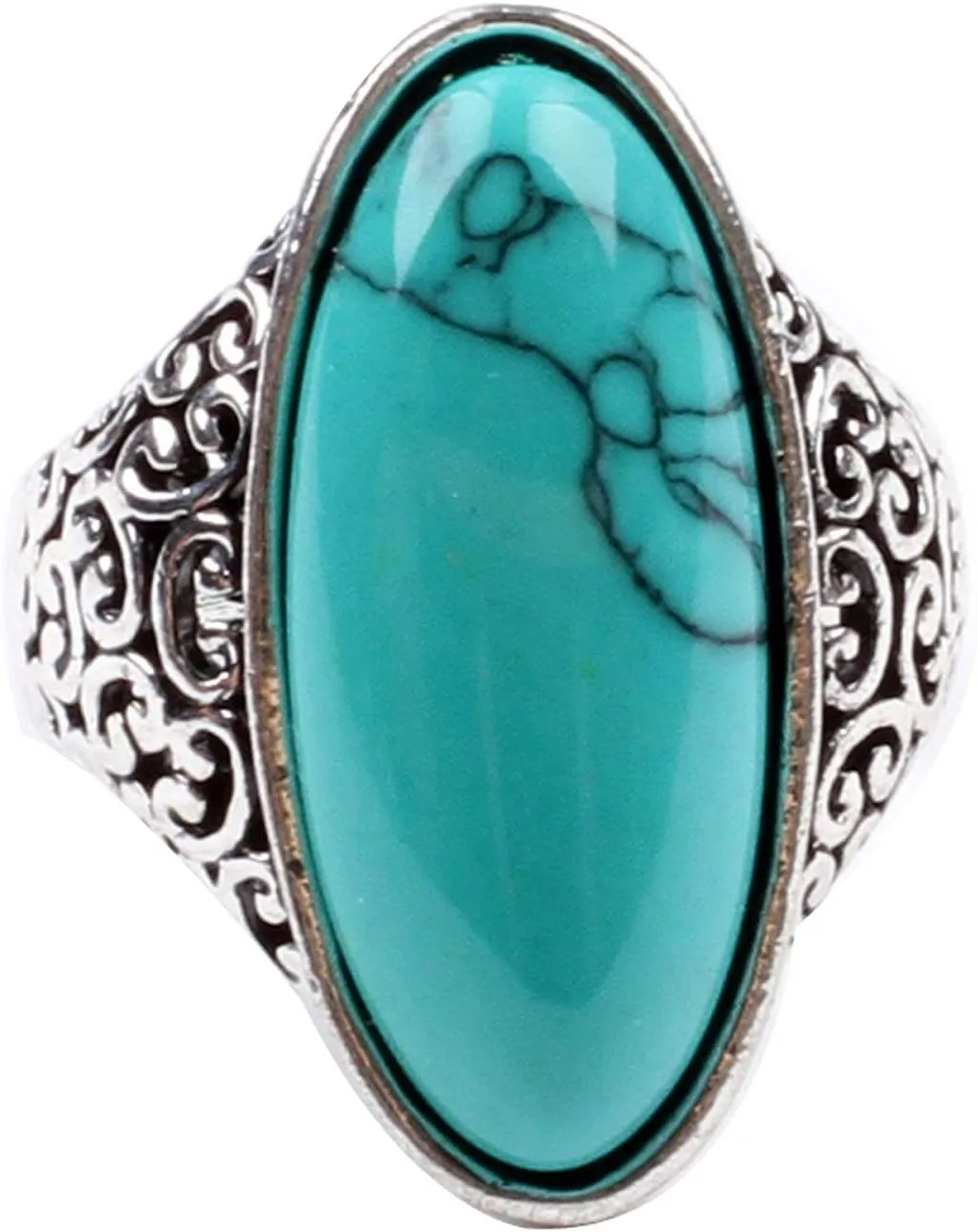 LadayPoa Women's Fashion Created-Turquoise Ring Tibet Silver Plated Gothic Stone Rings