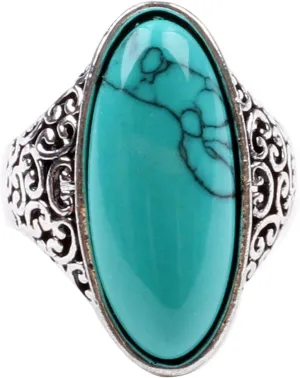 LadayPoa Women's Fashion Created-Turquoise Ring Tibet Silver Plated Gothic Stone Rings