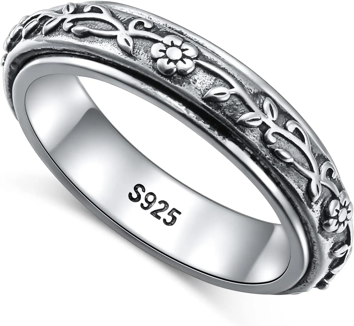 Ladytree Anxiety Relieve Rings 925 Sterling Silver Spinner Fidget Ring Worry Stress Relieving Boredom ADHD Autism Ring Platinum Plated Jewelry Birthday Gifts for Women Men