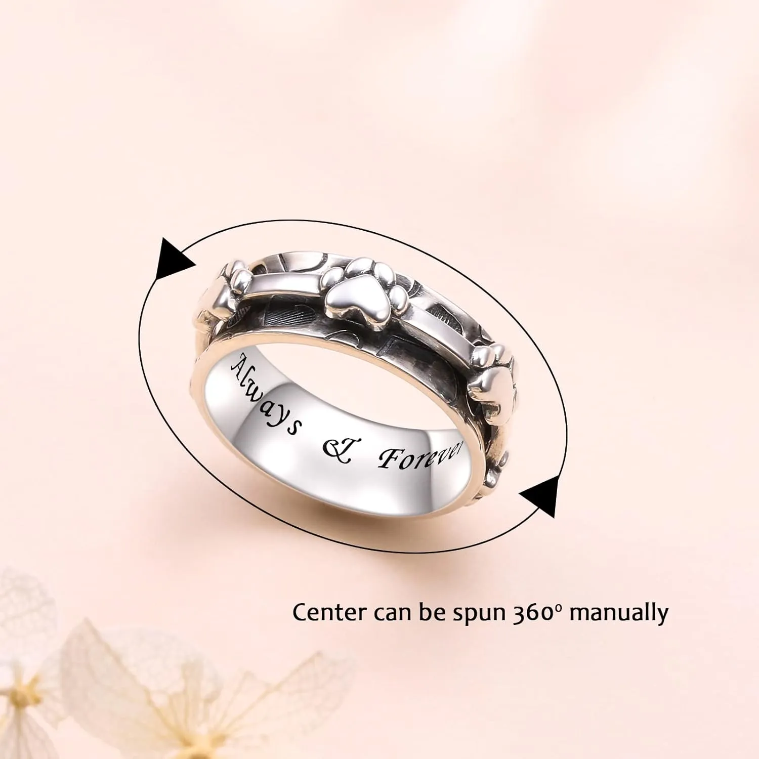 Ladytree Anxiety Relieve Rings 925 Sterling Silver Spinner Fidget Ring Worry Stress Relieving Boredom ADHD Autism Ring Platinum Plated Jewelry Birthday Gifts for Women Men