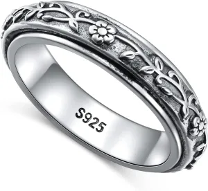 Ladytree Anxiety Relieve Rings 925 Sterling Silver Spinner Fidget Ring Worry Stress Relieving Boredom ADHD Autism Ring Platinum Plated Jewelry Birthday Gifts for Women Men