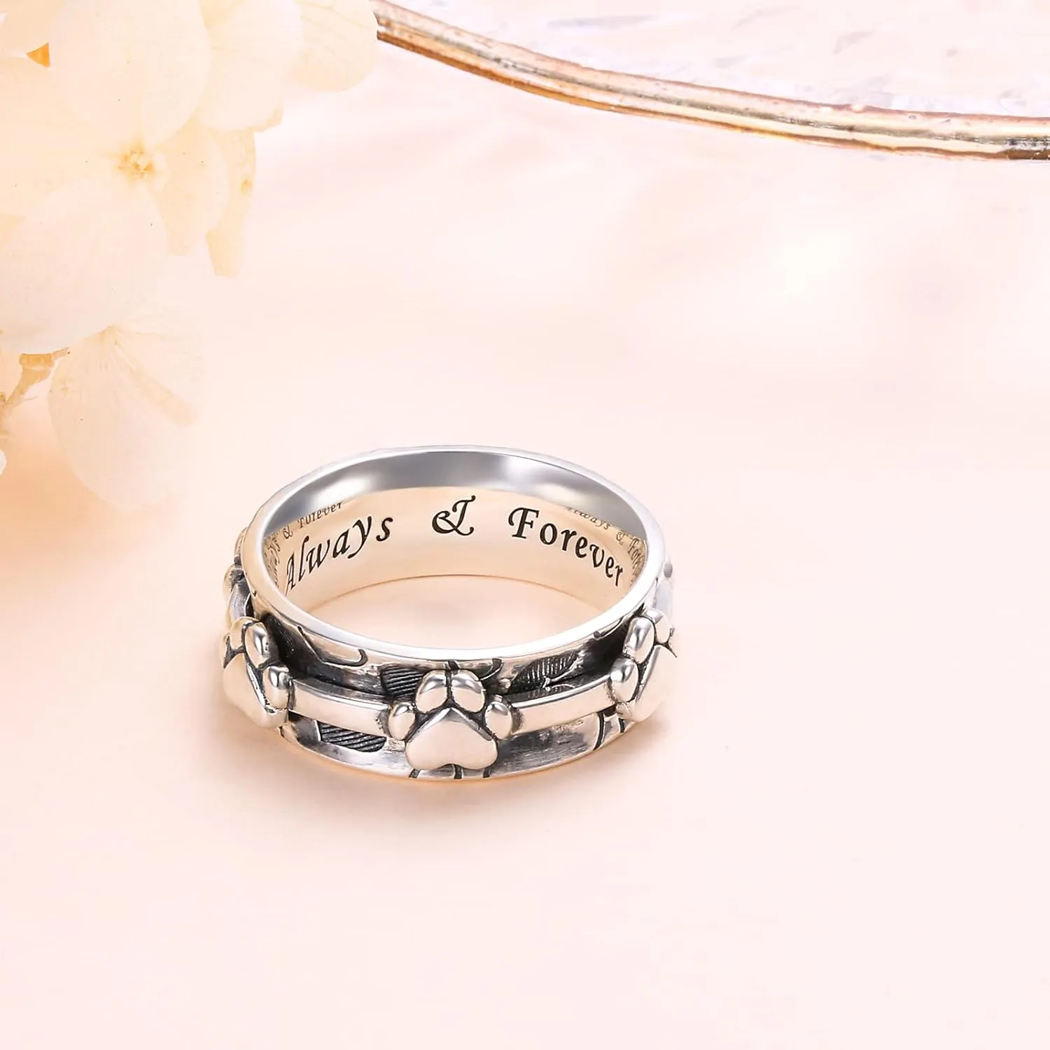 Ladytree Anxiety Relieve Rings 925 Sterling Silver Spinner Fidget Ring Worry Stress Relieving Boredom ADHD Autism Ring Platinum Plated Jewelry Birthday Gifts for Women Men