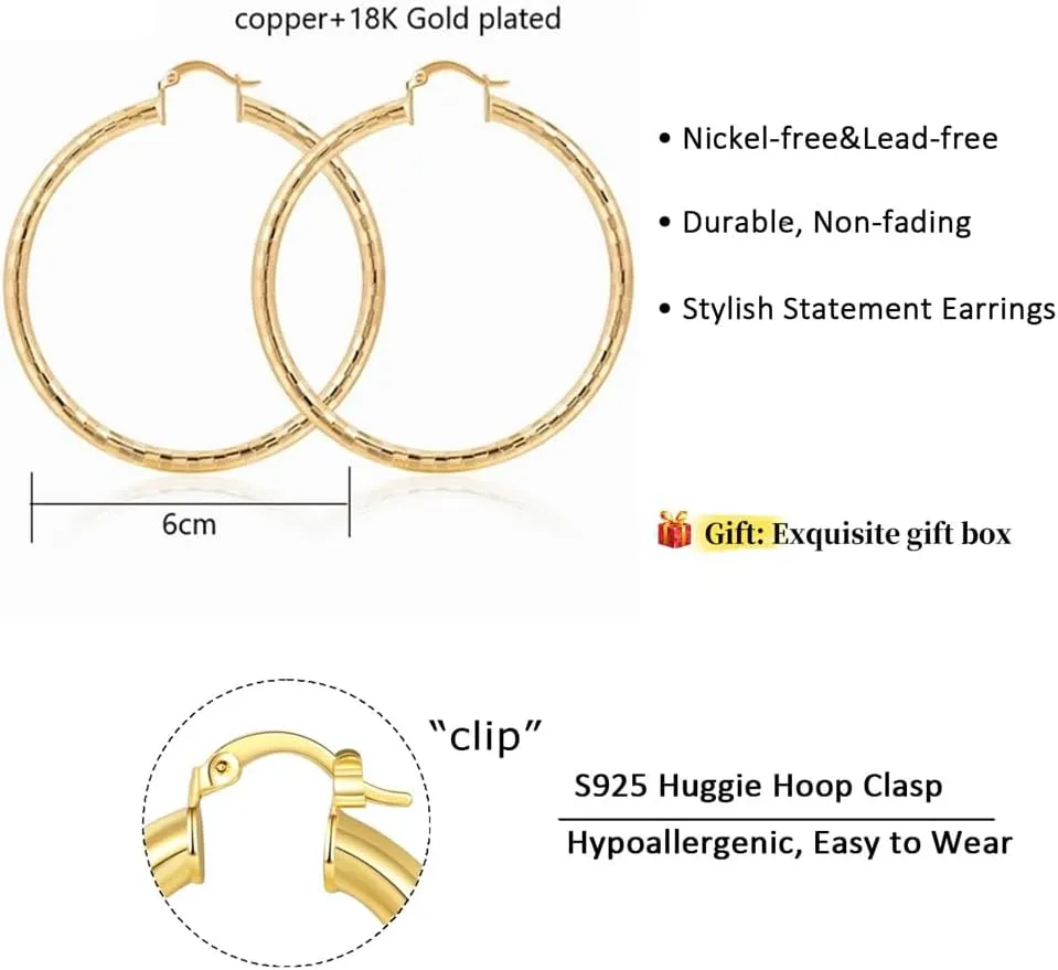 LANG XUAN 18K Gold Plated Hoop Earrings for women Trendy Twisted Huggie Hoops Earrings Lightweight Large Chunky Earrings 925 Sterling Silver Boho Jewelry for Teen Gift