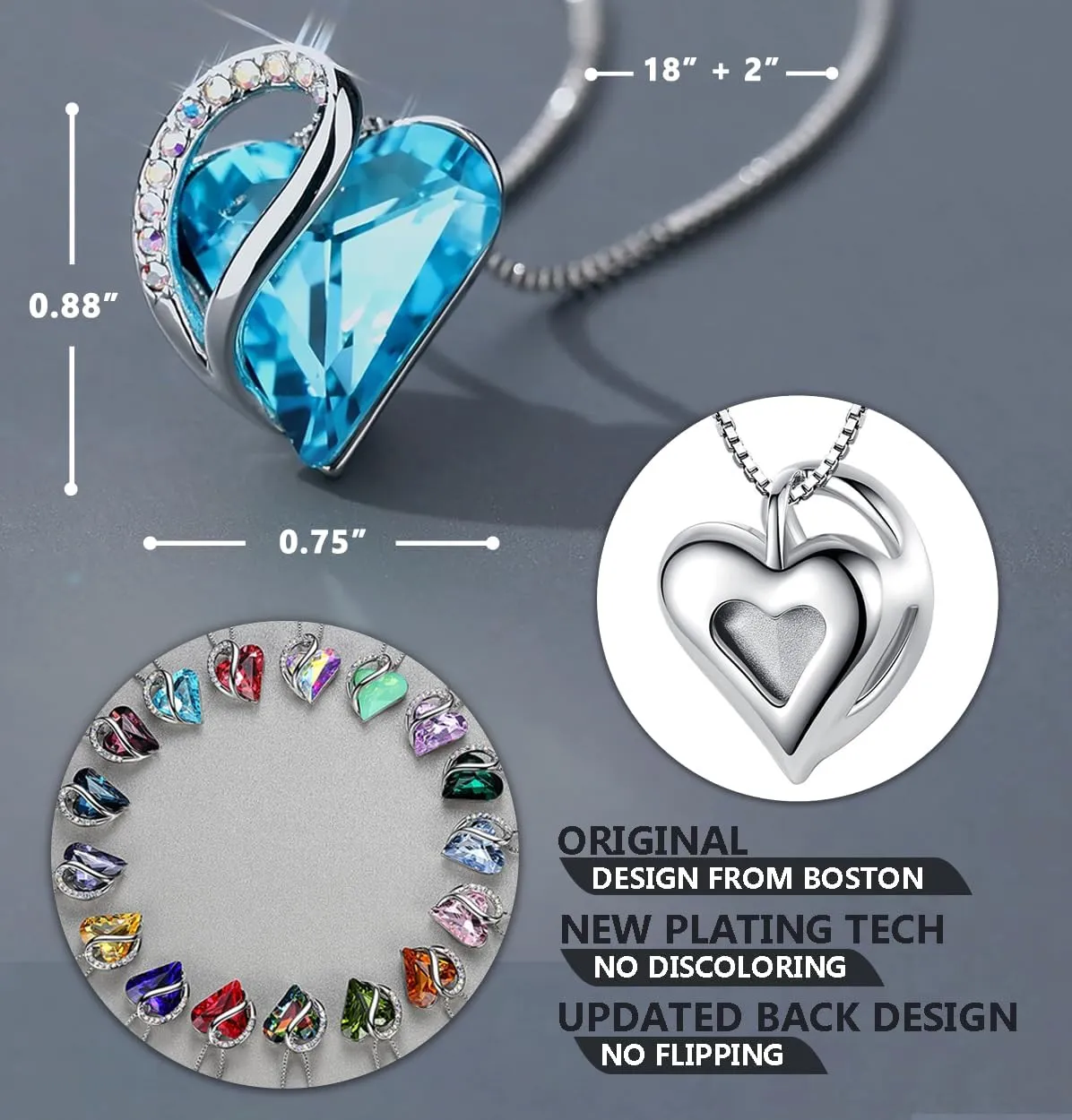 Leafael Mothers Day Gift Necklaces for Women, Infinity Love Heart Pendant with Birthstone Crystals, Silver Plated 18 plus 2 inch Chain, Birthday Jewelry for Mom and Wife