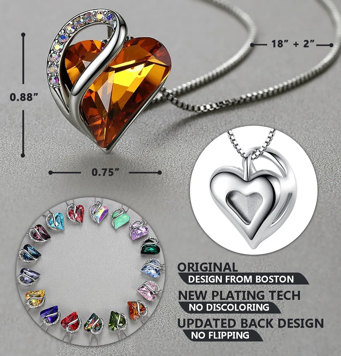 Leafael Mothers Day Gift Necklaces for Women, Infinity Love Heart Pendant with Birthstone Crystals, Silver Plated 18 plus 2 inch Chain, Birthday Jewelry for Mom and Wife