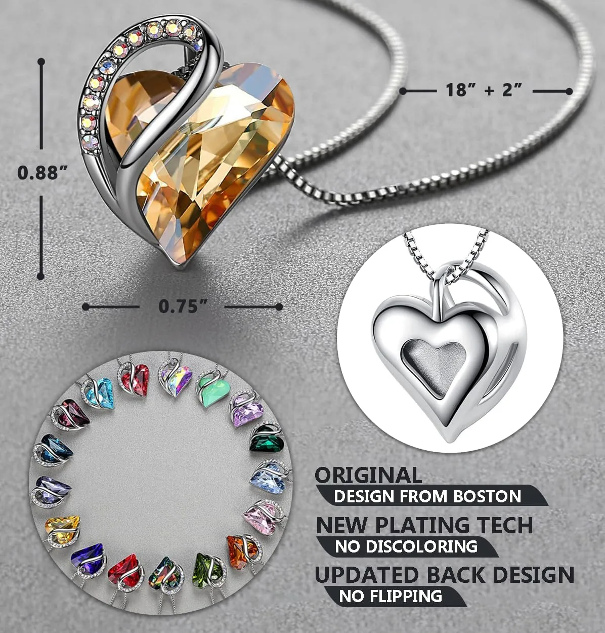 Leafael Mothers Day Gift Necklaces for Women, Infinity Love Heart Pendant with Birthstone Crystals, Silver Plated 18 plus 2 inch Chain, Birthday Jewelry for Mom and Wife