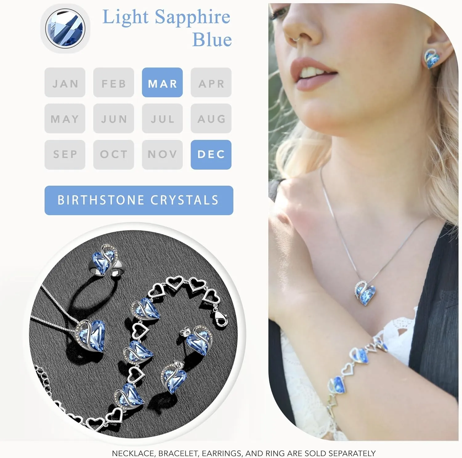 Leafael Mothers Day Gift Necklaces for Women, Infinity Love Heart Pendant with Birthstone Crystals, Silver Plated 18 plus 2 inch Chain, Birthday Jewelry for Mom and Wife