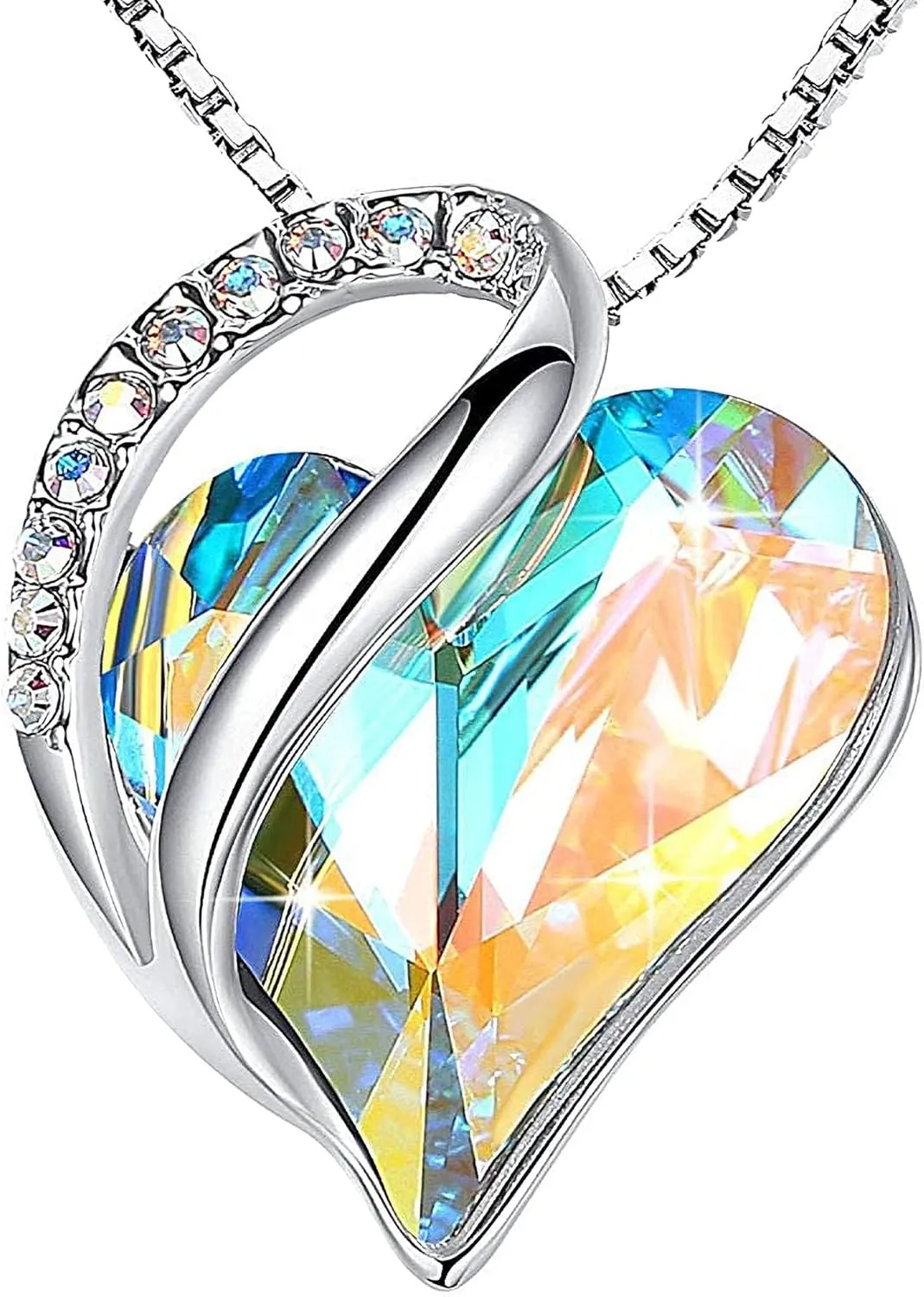 Leafael Mothers Day Gift Necklaces for Women, Infinity Love Heart Pendant with Birthstone Crystals, Silver Plated 18 plus 2 inch Chain, Birthday Jewelry for Mom and Wife