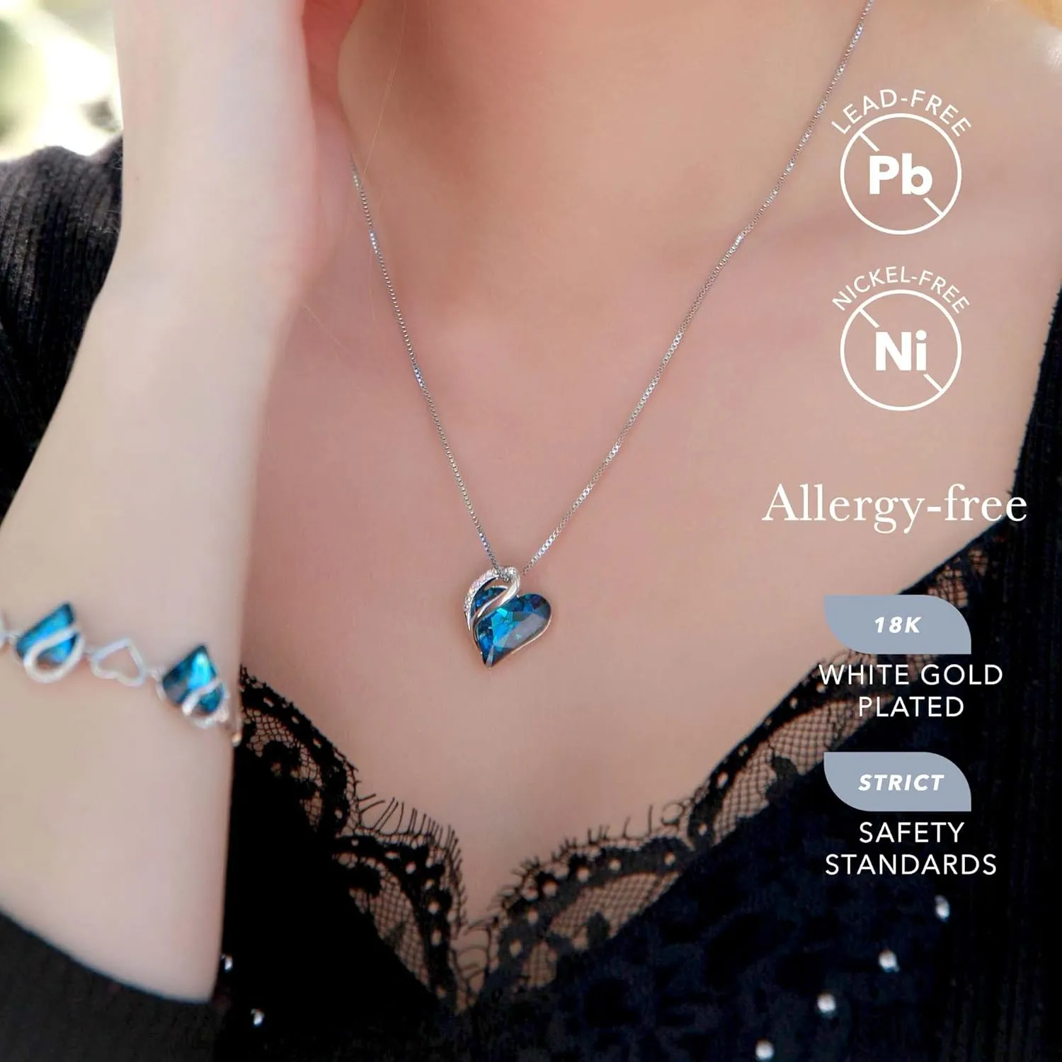 Leafael Mothers Day Gift Necklaces for Women, Infinity Love Heart Pendant with Birthstone Crystals, Silver Plated 18 plus 2 inch Chain, Birthday Jewelry for Mom and Wife