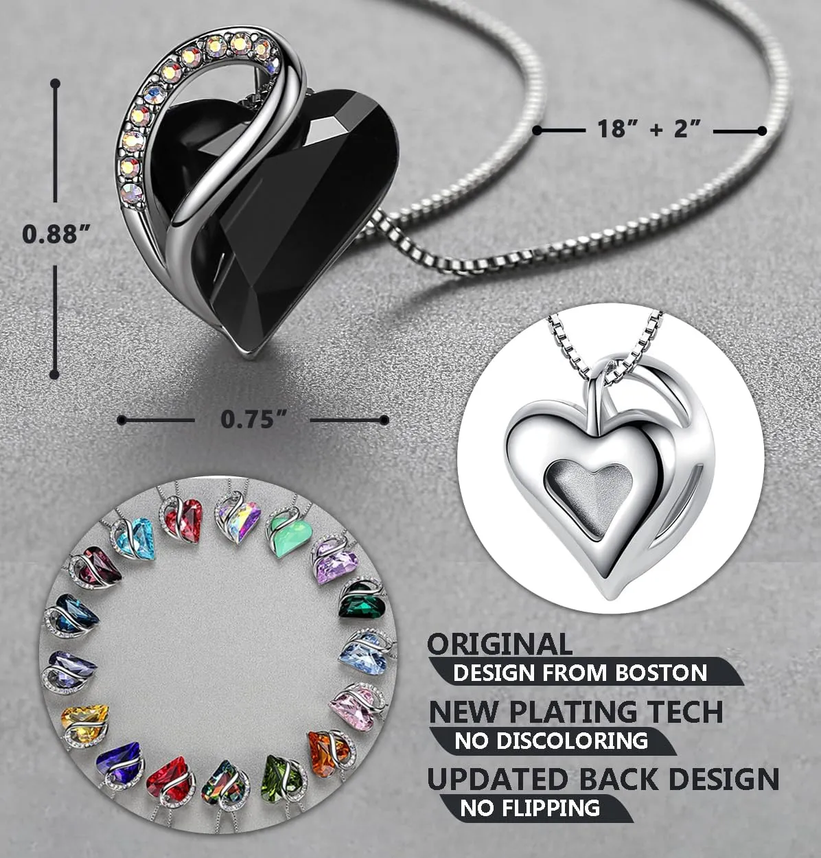 Leafael Mothers Day Gift Necklaces for Women, Infinity Love Heart Pendant with Birthstone Crystals, Silver Plated 18 plus 2 inch Chain, Birthday Jewelry for Mom and Wife