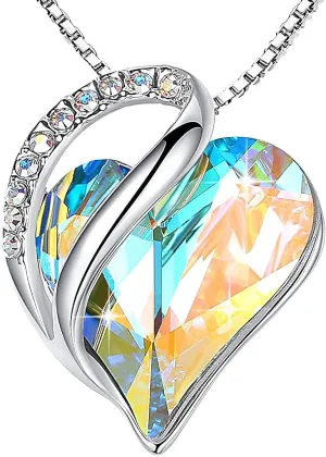 Leafael Mothers Day Gift Necklaces for Women, Infinity Love Heart Pendant with Birthstone Crystals, Silver Plated 18 plus 2 inch Chain, Birthday Jewelry for Mom and Wife