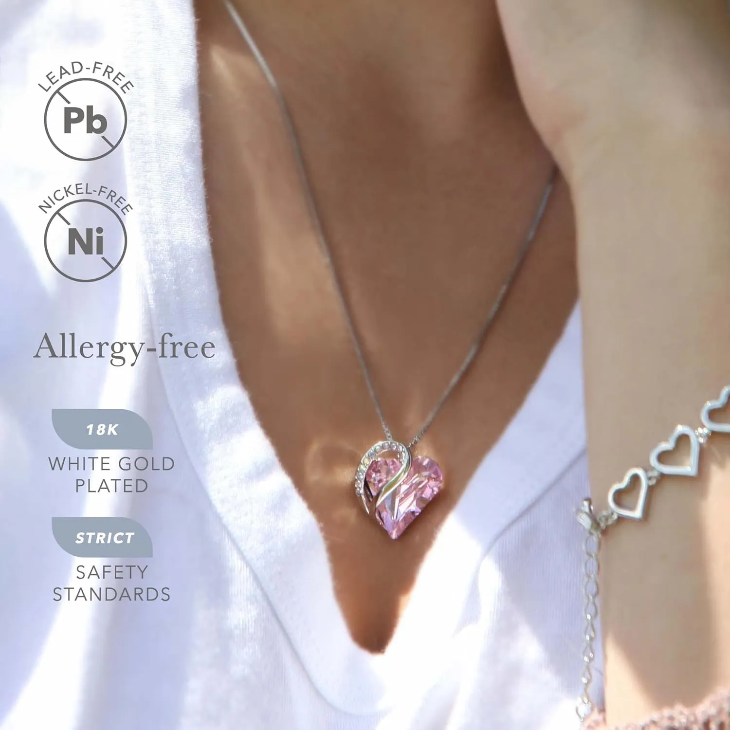 Leafael Mothers Day Gift Necklaces for Women, Infinity Love Heart Pendant with Birthstone Crystals, Silver Plated 18 plus 2 inch Chain, Birthday Jewelry for Mom and Wife