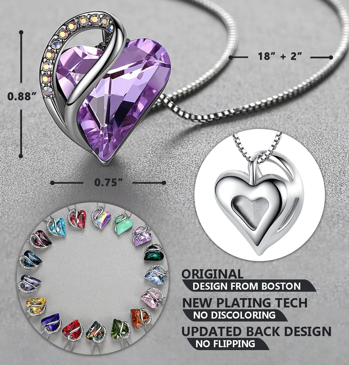 Leafael Mothers Day Gift Necklaces for Women, Infinity Love Heart Pendant with Birthstone Crystals, Silver Plated 18 plus 2 inch Chain, Birthday Jewelry for Mom and Wife