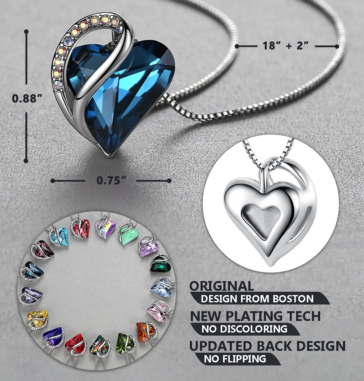 Leafael Mothers Day Gift Necklaces for Women, Infinity Love Heart Pendant with Birthstone Crystals, Silver Plated 18 plus 2 inch Chain, Birthday Jewelry for Mom and Wife