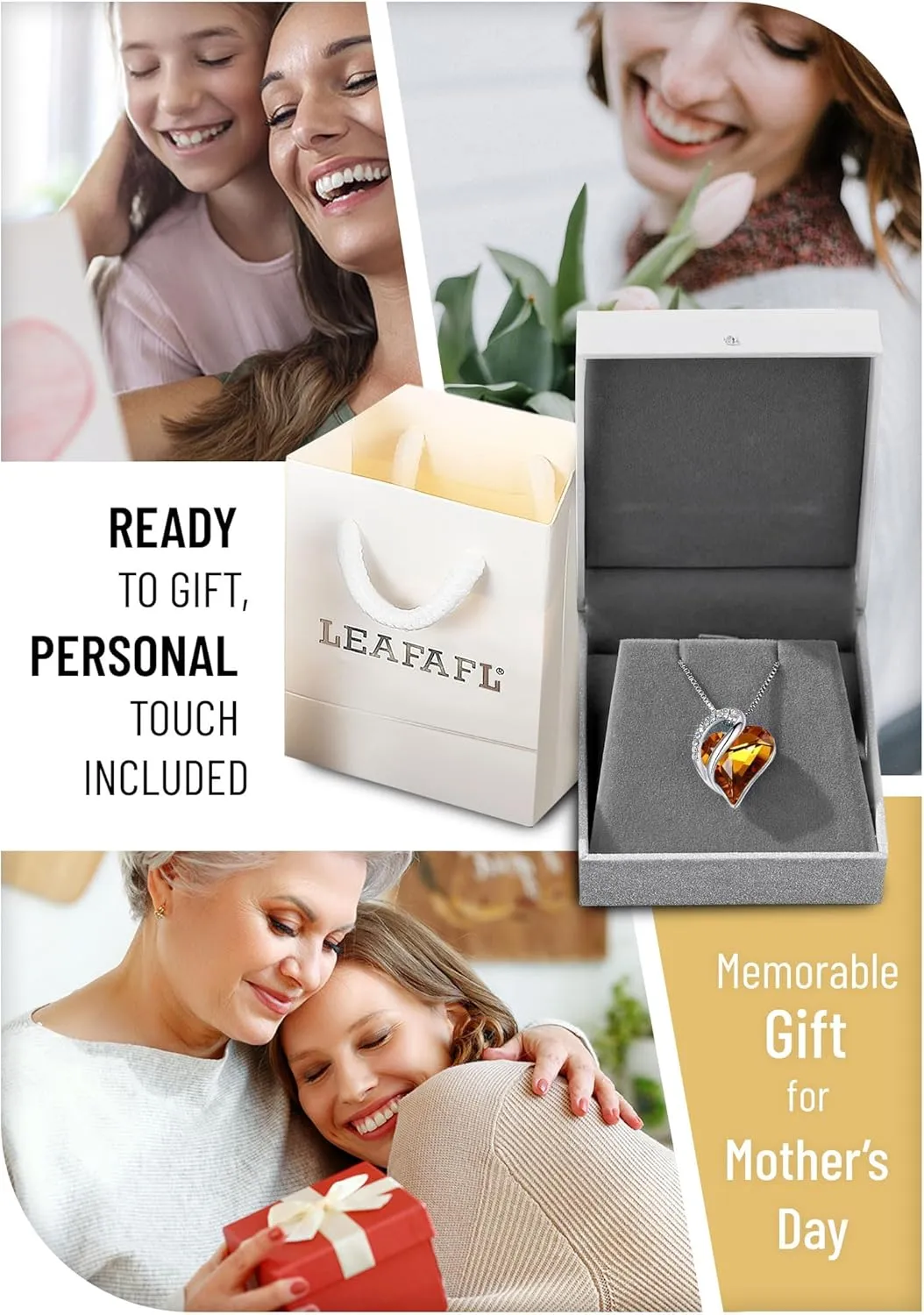Leafael Mothers Day Gift Necklaces for Women, Infinity Love Heart Pendant with Birthstone Crystals, Silver Plated 18 plus 2 inch Chain, Birthday Jewelry for Mom and Wife