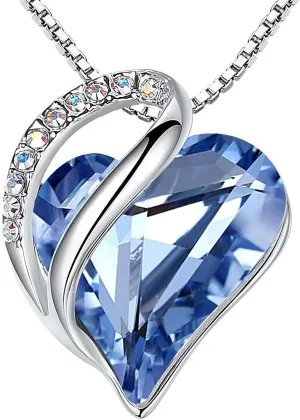 Leafael Mothers Day Gift Necklaces for Women, Infinity Love Heart Pendant with Birthstone Crystals, Silver Plated 18 plus 2 inch Chain, Birthday Jewelry for Mom and Wife