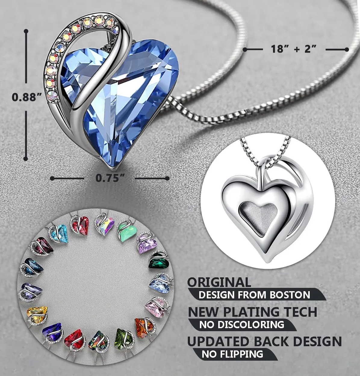 Leafael Mothers Day Gift Necklaces for Women, Infinity Love Heart Pendant with Birthstone Crystals, Silver Plated 18 plus 2 inch Chain, Birthday Jewelry for Mom and Wife