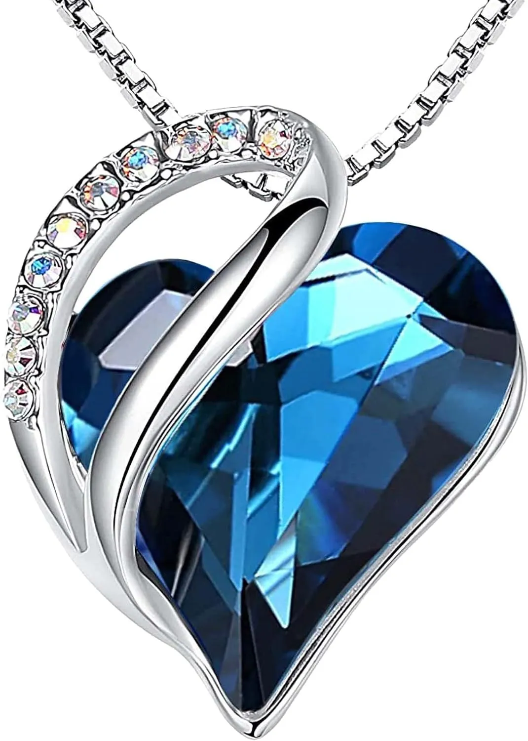 Leafael Mothers Day Gift Necklaces for Women, Infinity Love Heart Pendant with Birthstone Crystals, Silver Plated 18 plus 2 inch Chain, Birthday Jewelry for Mom and Wife