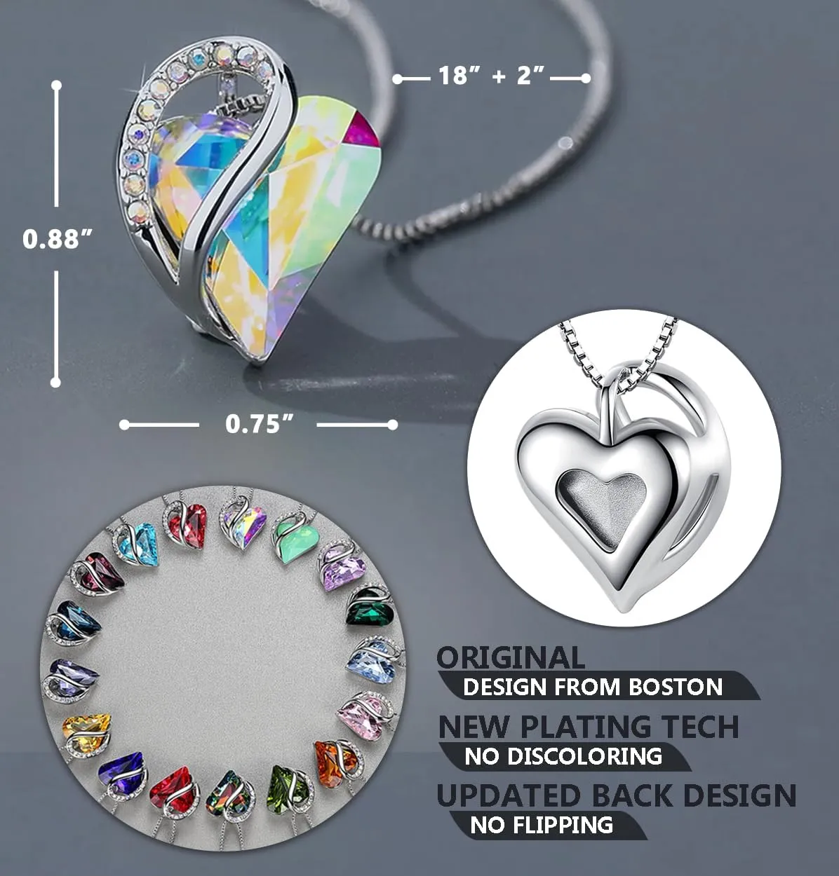 Leafael Mothers Day Gift Necklaces for Women, Infinity Love Heart Pendant with Birthstone Crystals, Silver Plated 18 plus 2 inch Chain, Birthday Jewelry for Mom and Wife