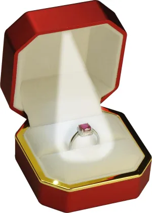 LED Red Burgundy Ring Box for Proposal, Engagement, WeddingLuxury Octagonal Design with Gold Trim LED Ring Jewelry Gift Holder Box with Light for Men for Women