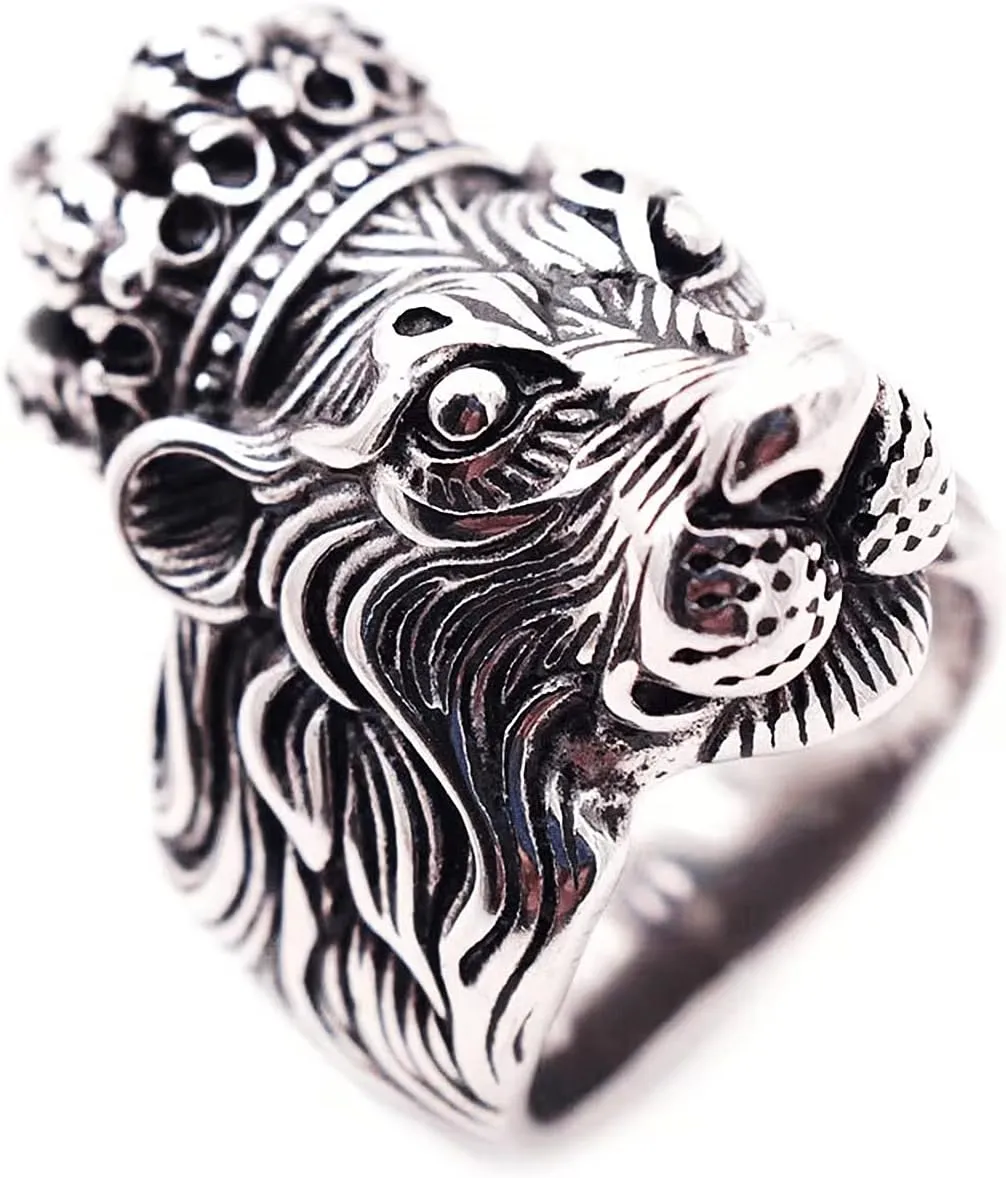 Leo Crown Rings for men 3D Lion King Style Simba Hip Hop Heavy Metal Cocktail Party Ring Vintage animal Biker 316 Stainless Steel Rings Iced Out Jewelry Punk Ring mens fashion rings Gift for boys