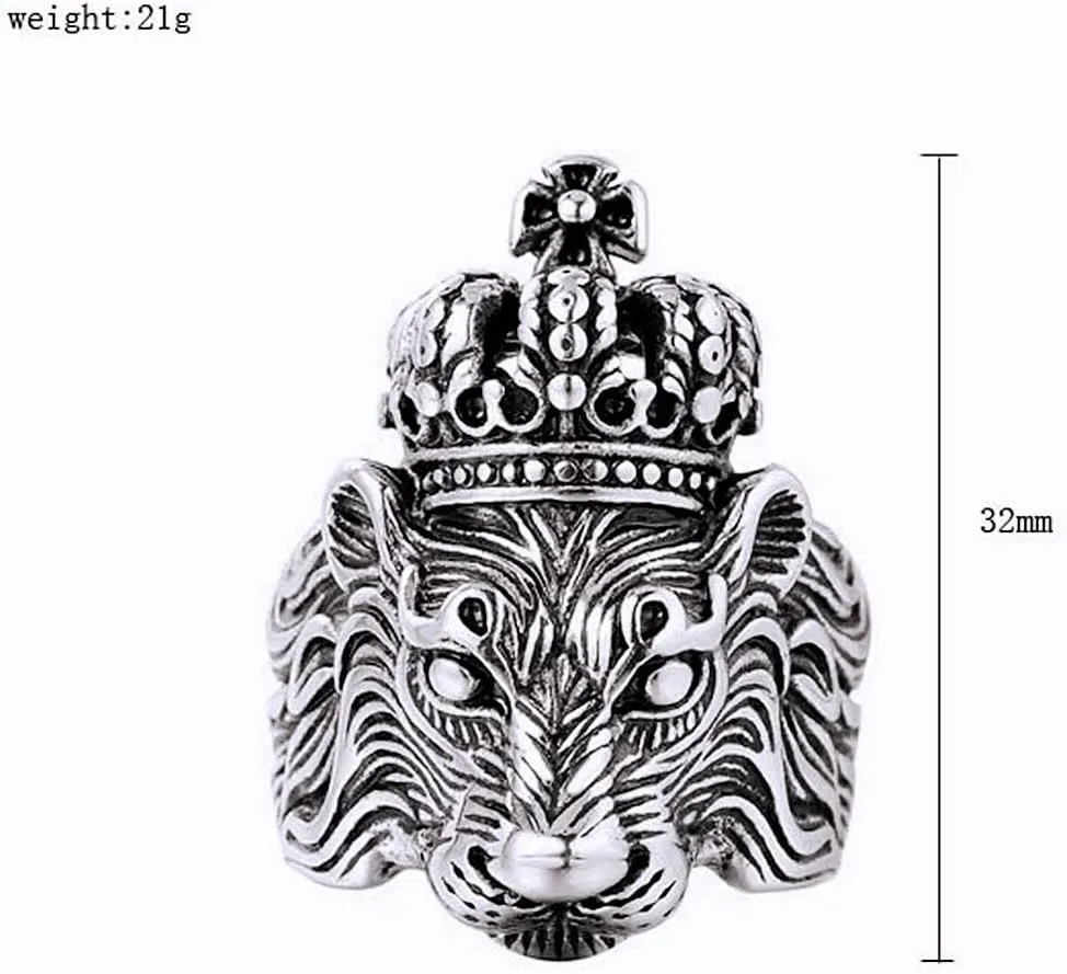 Leo Crown Rings for men 3D Lion King Style Simba Hip Hop Heavy Metal Cocktail Party Ring Vintage animal Biker 316 Stainless Steel Rings Iced Out Jewelry Punk Ring mens fashion rings Gift for boys
