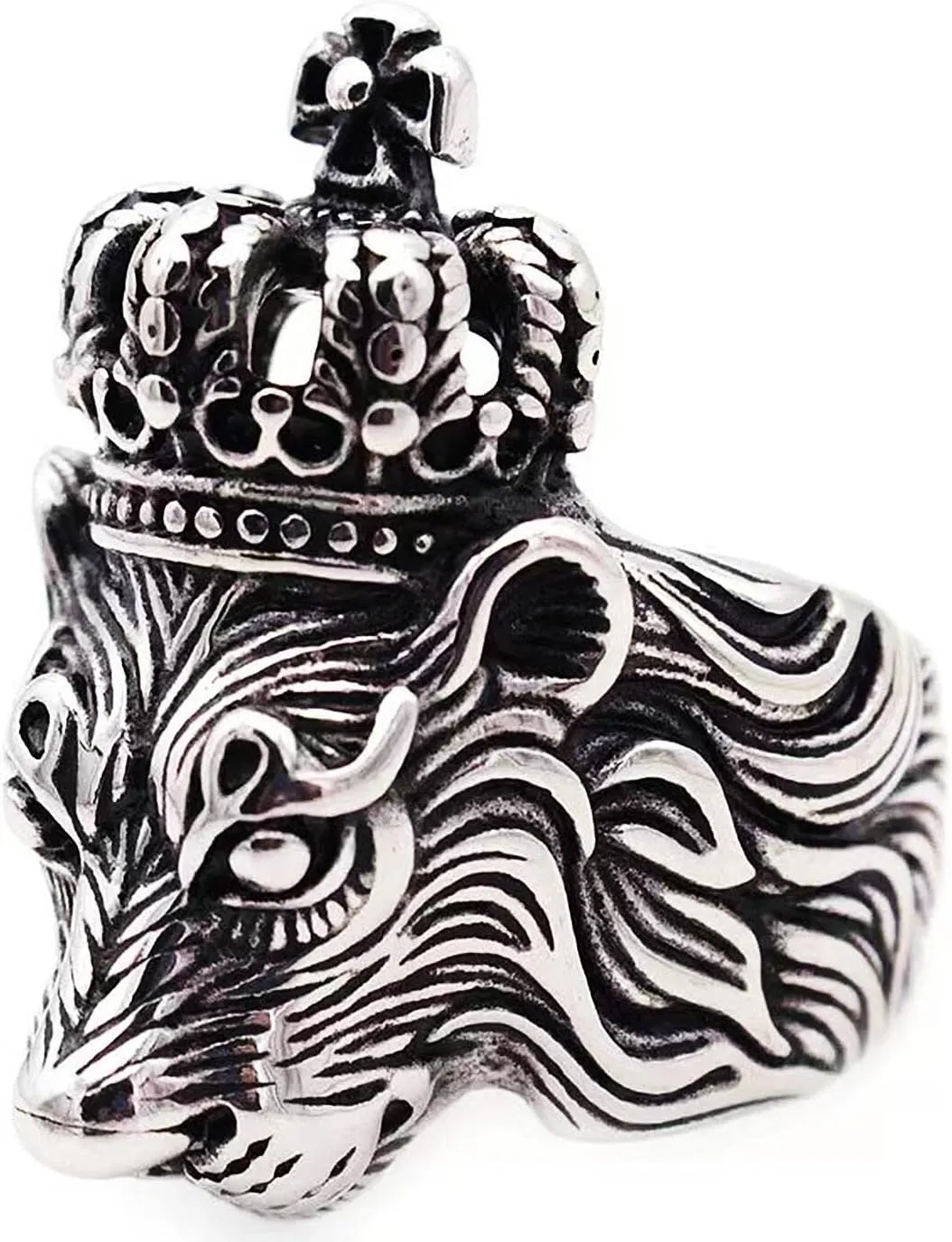 Leo Crown Rings for men 3D Lion King Style Simba Hip Hop Heavy Metal Cocktail Party Ring Vintage animal Biker 316 Stainless Steel Rings Iced Out Jewelry Punk Ring mens fashion rings Gift for boys