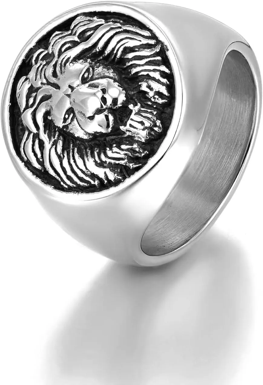 Leo Rings for men Lion King Style Simba Hip Hop Heavy Metal Cocktail Party Ring Vintage animal Biker 316 Stainless Steel Rings Iced Out Jewelry Punk Ring mens fashion rings