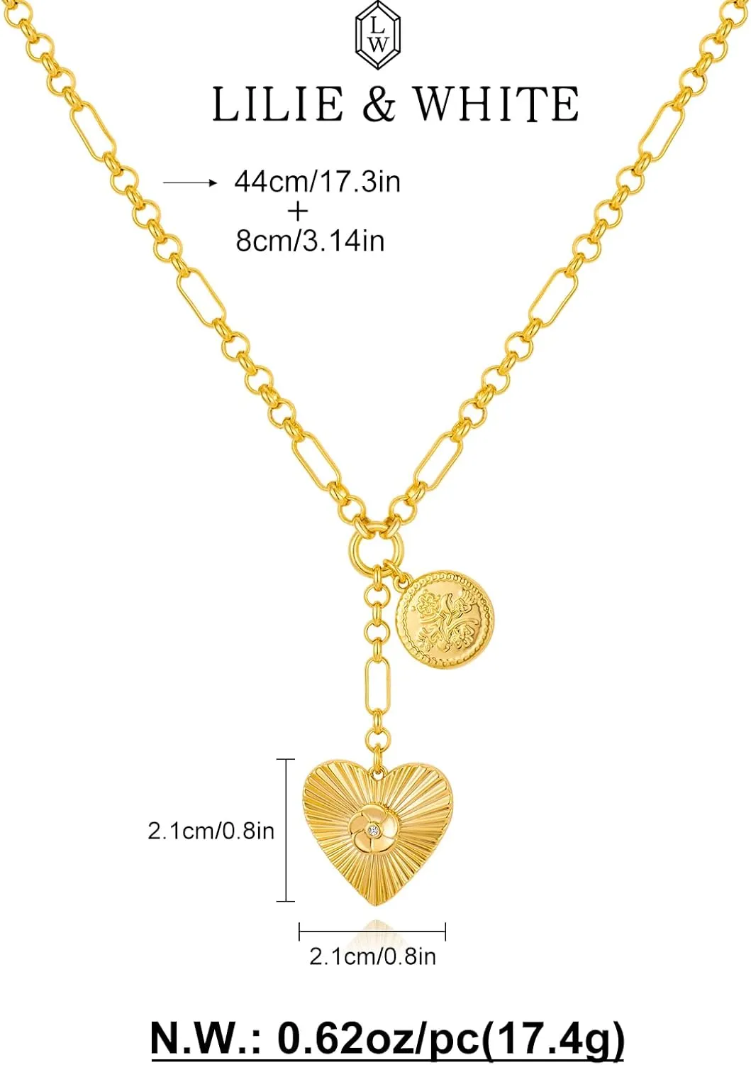 LILIE&WHITE Gold Necklace For Women Leaf Sun Pendants Heart Pendant Necklace Sun Pendant Necklace Gold Star Pendant Necklace Gold Chain Necklace Fashion Unique Jewelry