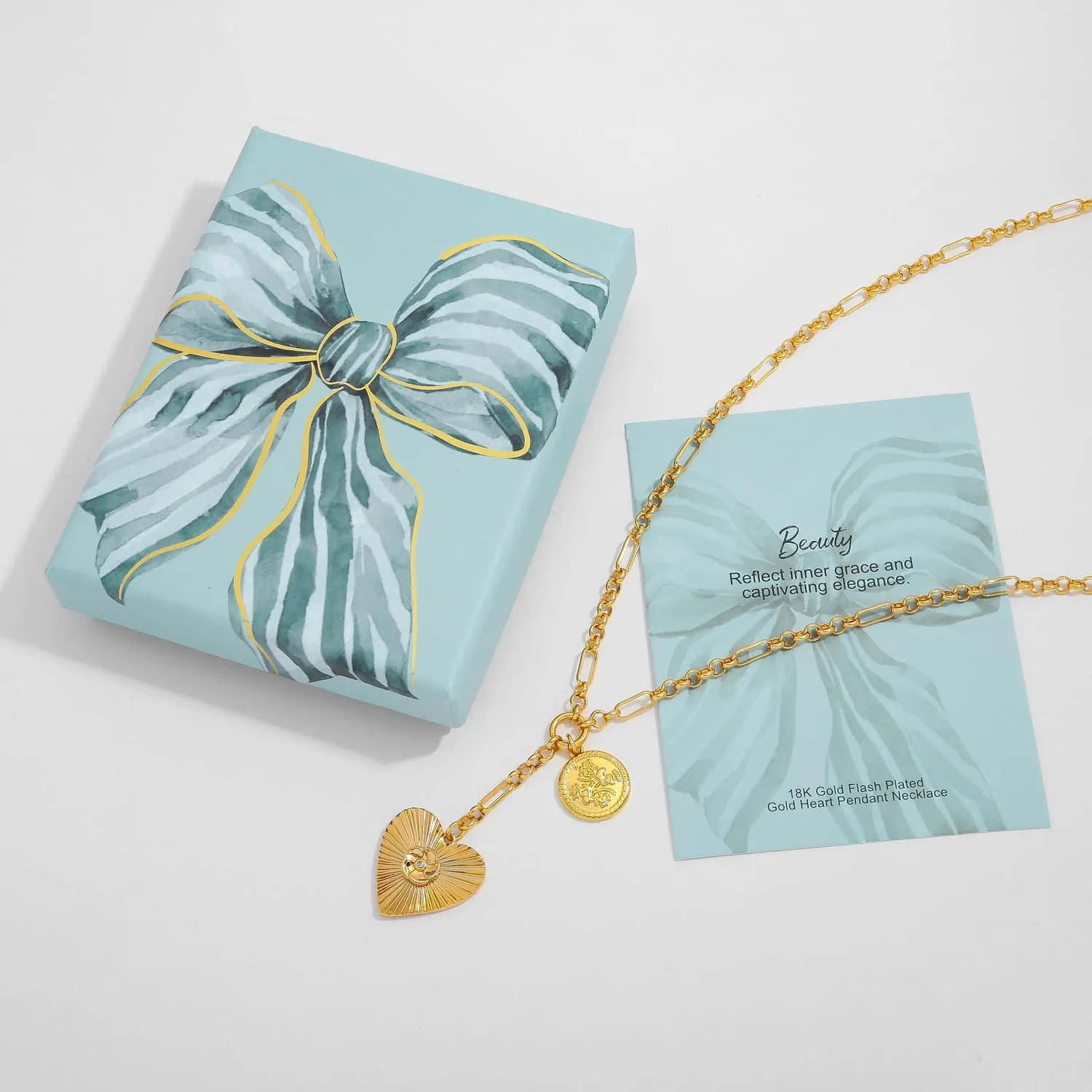 LILIE&WHITE Gold Necklace For Women Leaf Sun Pendants Heart Pendant Necklace Sun Pendant Necklace Gold Star Pendant Necklace Gold Chain Necklace Fashion Unique Jewelry