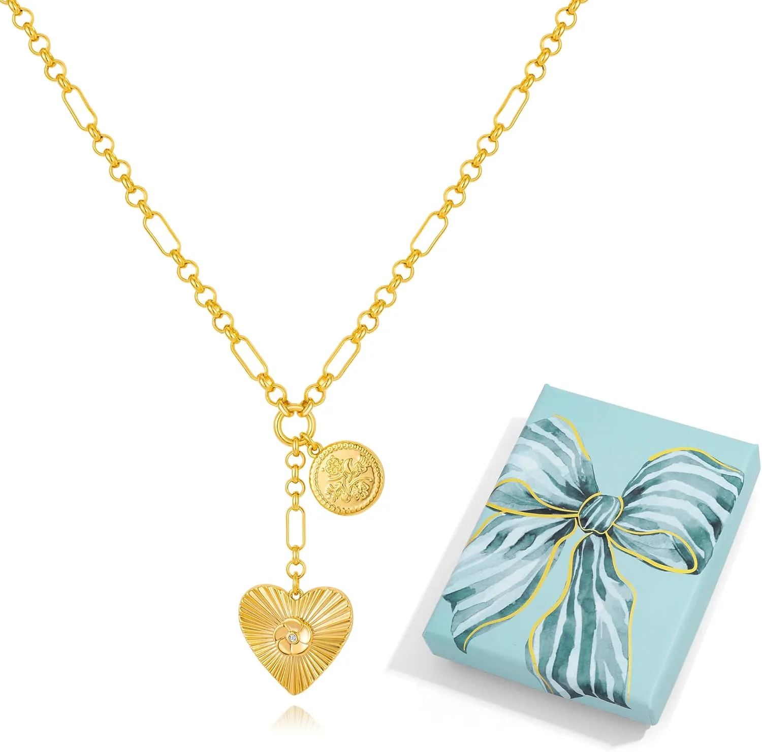 LILIE&WHITE Gold Necklace For Women Leaf Sun Pendants Heart Pendant Necklace Sun Pendant Necklace Gold Star Pendant Necklace Gold Chain Necklace Fashion Unique Jewelry