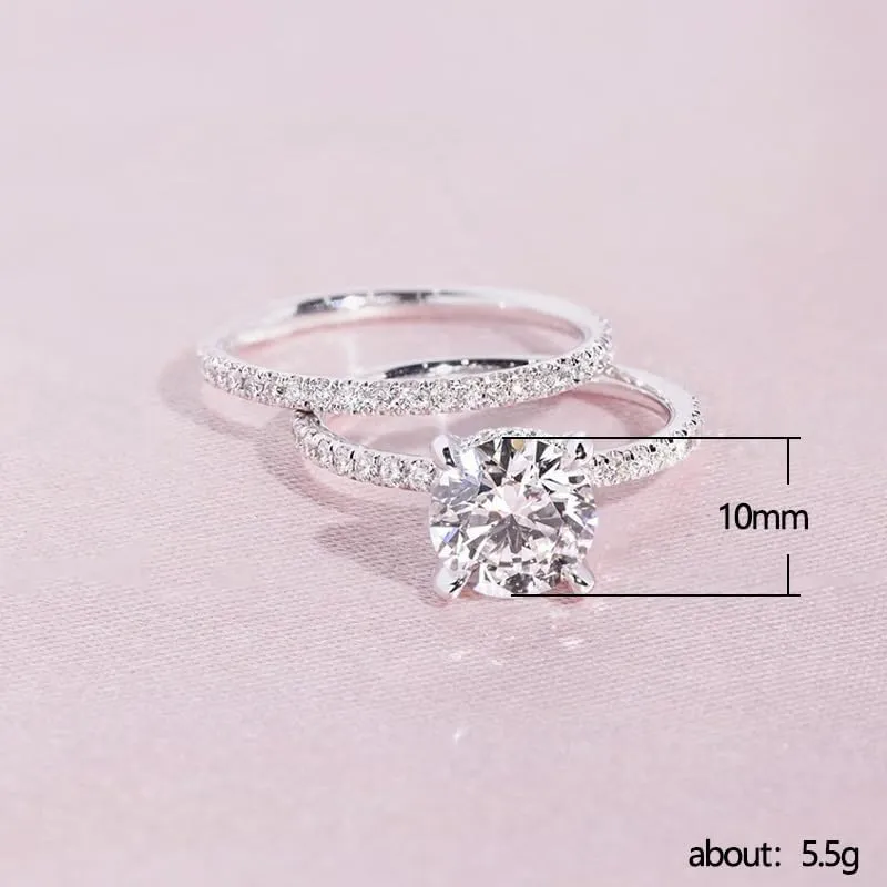LIOYSIUT Platinum Plated Simulated Diamond Engagement Rings Set Princess Wedding Rings for Women Brilliant Cubic Zirconia Big Engagement Bridal Sets 925 Sterling Silver Promise Rings Set Size 7