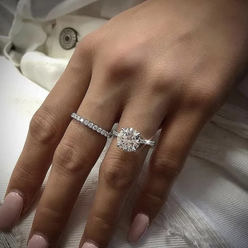LIOYSIUT Platinum Plated Simulated Diamond Engagement Rings Set Princess Wedding Rings for Women Brilliant Cubic Zirconia Big Engagement Bridal Sets 925 Sterling Silver Promise Rings Set Size 7