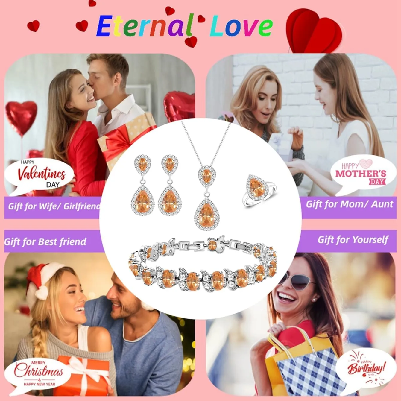 LMXXVJ Teardrop Jewelry Set for WomenNecklace Earrings Adjustable Ring Bracelet Set Fashion Formal Platinum/Gold/Rose Gold Jewelry Gift Girl/Mom/Wife/Grandmother/Best Friend/Aunt