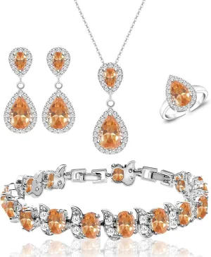 LMXXVJ Teardrop Jewelry Set for WomenNecklace Earrings Adjustable Ring Bracelet Set Fashion Formal Platinum/Gold/Rose Gold Jewelry Gift Girl/Mom/Wife/Grandmother/Best Friend/Aunt