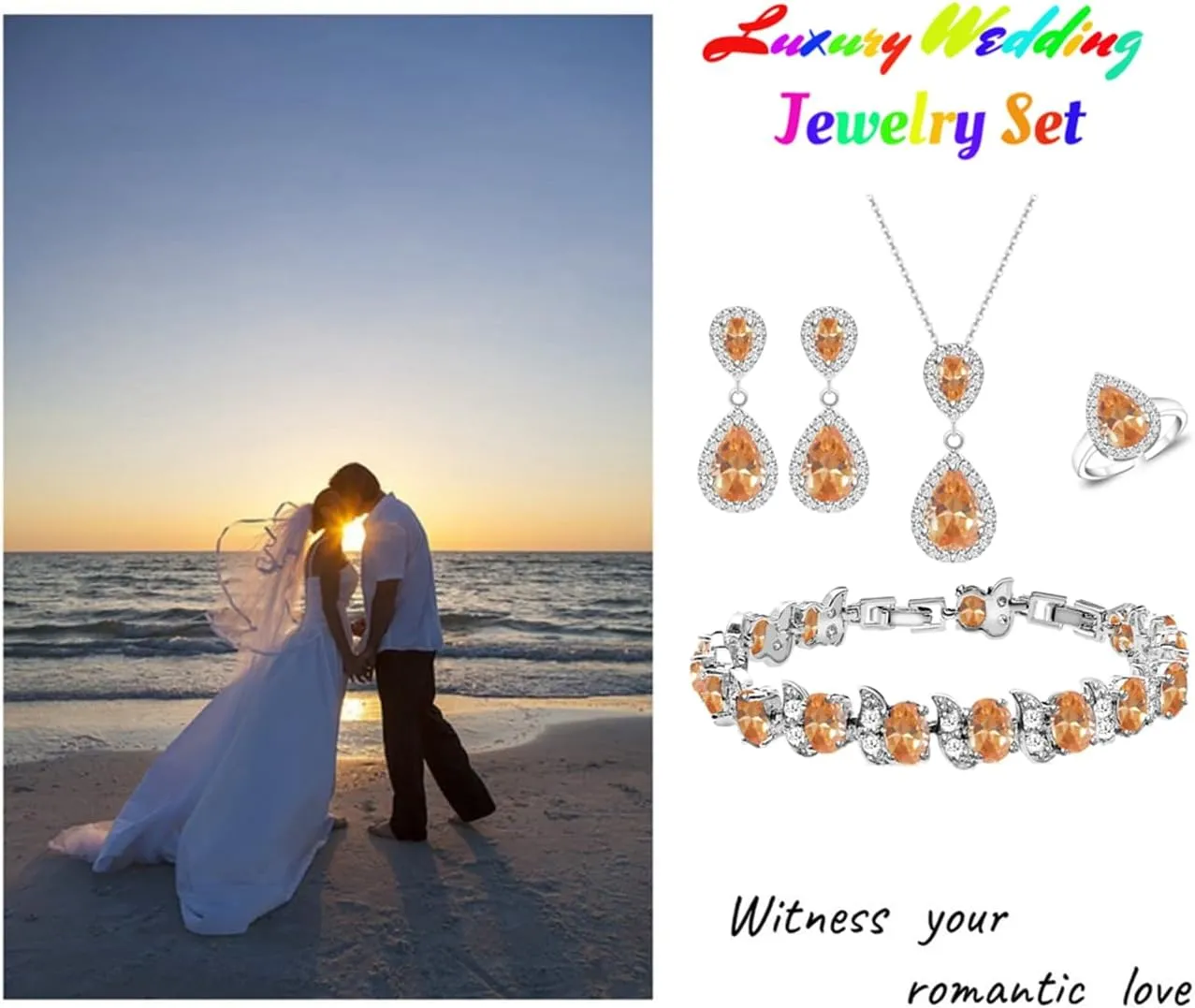 LMXXVJ Teardrop Jewelry Set for WomenNecklace Earrings Adjustable Ring Bracelet Set Fashion Formal Platinum/Gold/Rose Gold Jewelry Gift Girl/Mom/Wife/Grandmother/Best Friend/Aunt