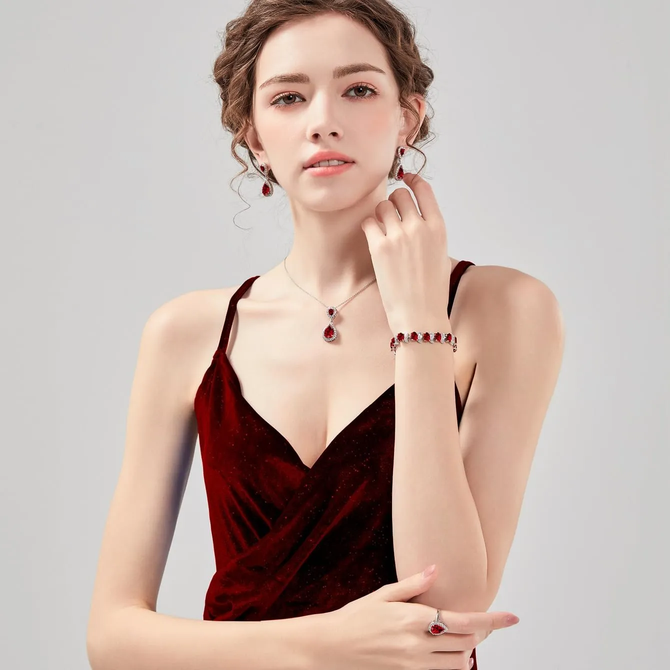 LMXXVJ Teardrop Jewelry Set for WomenNecklace Earrings Adjustable Ring Bracelet Set Fashion Formal Platinum/Gold/Rose Gold Jewelry Gift Girl/Mom/Wife/Grandmother/Best Friend/Aunt
