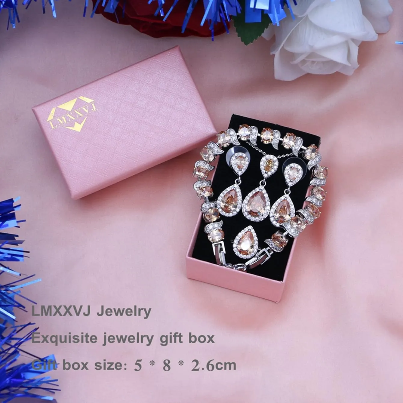 LMXXVJ Teardrop Jewelry Set for WomenNecklace Earrings Adjustable Ring Bracelet Set Fashion Formal Platinum/Gold/Rose Gold Jewelry Gift Girl/Mom/Wife/Grandmother/Best Friend/Aunt