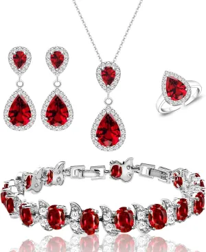 LMXXVJ Teardrop Jewelry Set for WomenNecklace Earrings Adjustable Ring Bracelet Set Fashion Formal Platinum/Gold/Rose Gold Jewelry Gift Girl/Mom/Wife/Grandmother/Best Friend/Aunt