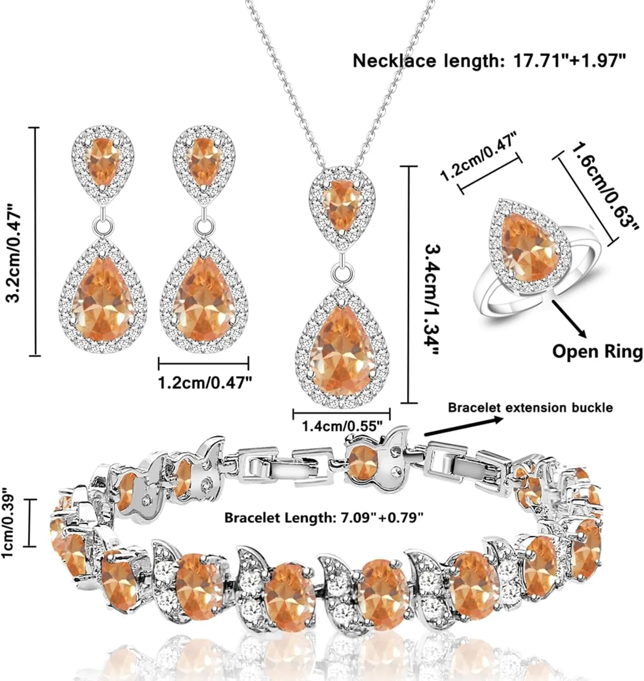 LMXXVJ Teardrop Jewelry Set for WomenNecklace Earrings Adjustable Ring Bracelet Set Fashion Formal Platinum/Gold/Rose Gold Jewelry Gift Girl/Mom/Wife/Grandmother/Best Friend/Aunt