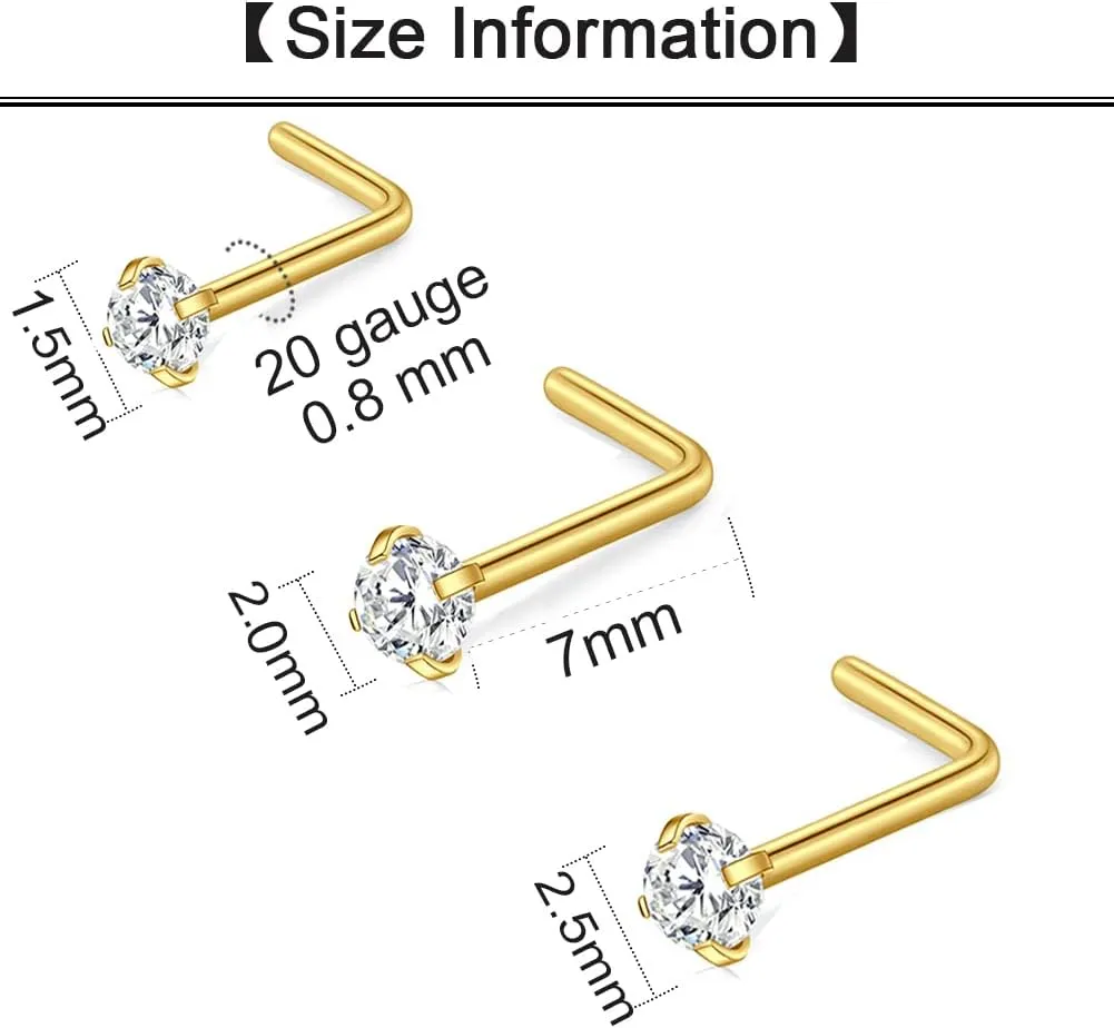 Longita Nose Studs 18g 20g 22g - Silver & Gold Nose Rings & Screws