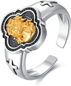 lotus & leaf Jesus Rings Sterling Silver Christian Religious Jewelry Jesus Cross Ring Gift for Men Women